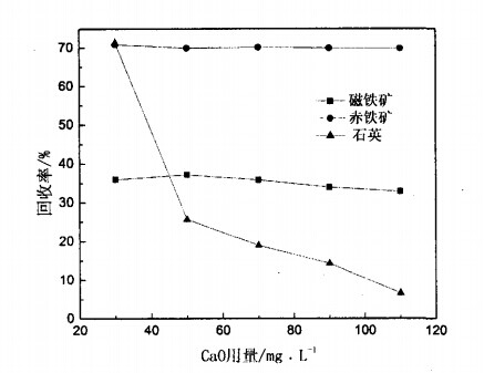 CaO用量對(duì)磁鐵礦、赤鐵礦及石英可浮性的影響